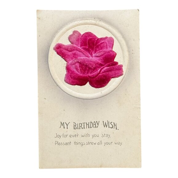 Vintage Embossed Velvet Rose Birthday Postcard 1900s Printed In Germany Antique - Picture 1 of 3